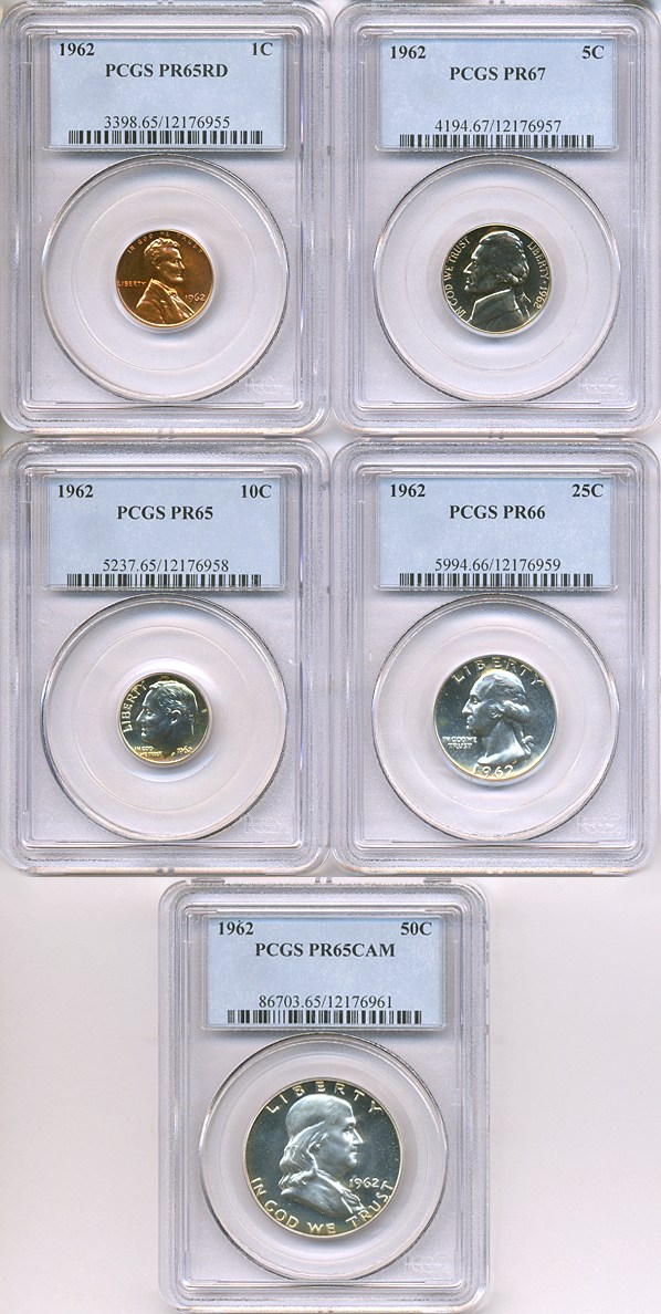 image for: 1962 1c --  50c Proof Set PCGS Proof 65-67 
