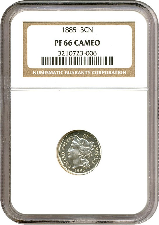 image for: 1885 3cN  NGC Proof 66 Cameo