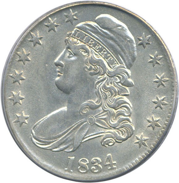 image for: 1834 50c Large Date Sm Let PCGS AU55 