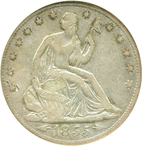 image for: 1855-S 50c Arrows ANACS F15