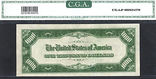 image for: Fr.2212G 1934A $1,000  CGA Gem CU65  [G00255223A] ex: Georgia Peach 