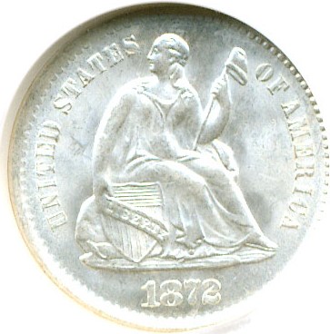 image for: 1872-S H10c Mintmark Below NGC MS66 