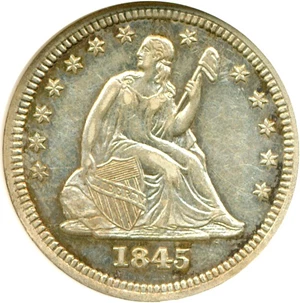 image for: 1845 25c NGC/CAC AU55 ex: Eliasberg
