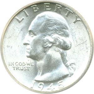 image for: 1945 25c ANACS MS64 - Die Gouge From Wing
