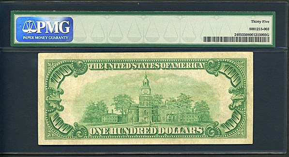 image for: Fr.2405 1928 $100 Gold Seal and Serial Numbers PMG VF35  [A00924203A]