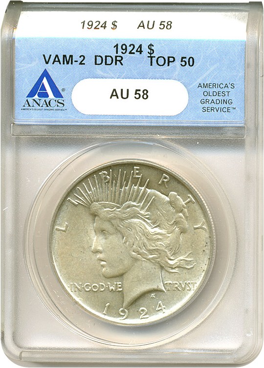 image for: Top 50 VAM: 1924 $1 VAM 2  Doubled Reverse ANACS AU58 
