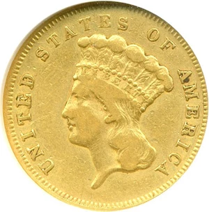 image for: 1856-S $3 Medium S ANACS VF25