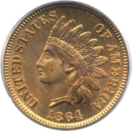 image for: 1864-L 1c  PCGS MS65 RD