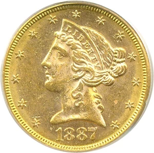 image for: 1887-S $5 PCGS MS62