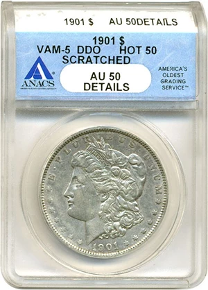 image for: Hot 50 VAM: 1901 $1 VAM 5 DDO ANACS AU50 Details (Scratched)