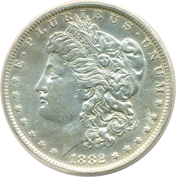 image for: Top 100 VAM: 1882-O $1 VAM 3  O/S  EDS ANACS AU50 Details (Cleaned)