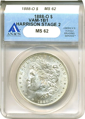image for: 1888-O $1 VAM 1B1 Harrison Stage 2 ANACS MS62