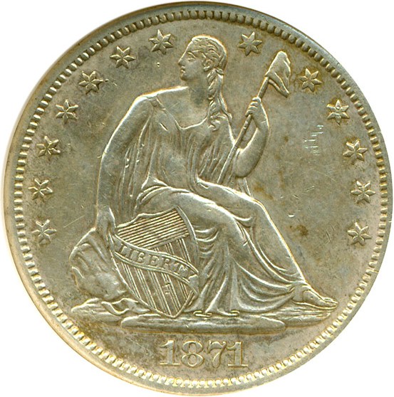 image for: 1871-S 50c AU Details  ANACS Net EF40 (Cleaned)