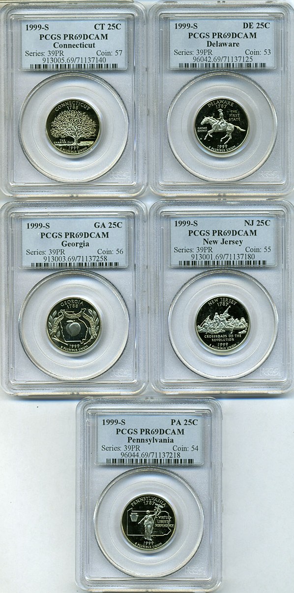 image for: 1999-S 25c State Quarters Proof Set - Clad (5 coins) PCGS Proof 69 DCameo