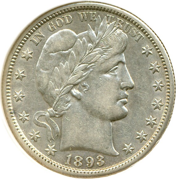 image for: 1893-S 50c DGS AU50  (Lightly Cleaned)