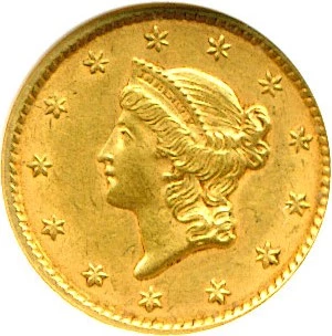 image for: 1852 G$1 DGS AU50 (Lightly Cleaned)