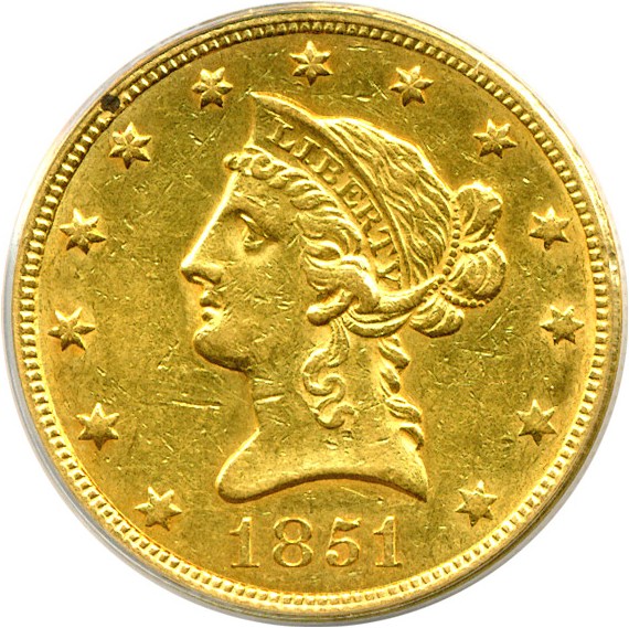 image for: 1851 $10  ANACS AU53 