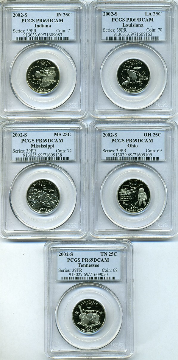 image for: 2002-S 25c State Quarters Proof Set - Clad (5 coins) PCGS Proof 69 DCameo