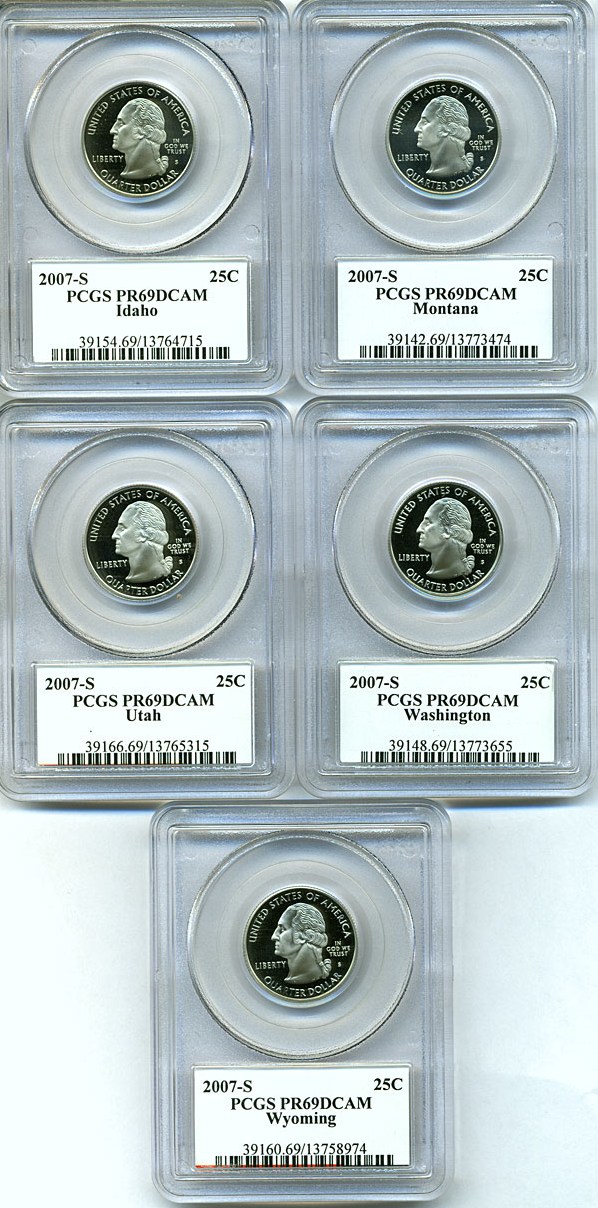 image for: 2007-S 25c State Quarters Proof Set - Clad (5 coins) PCGS Proof 69 DCameo