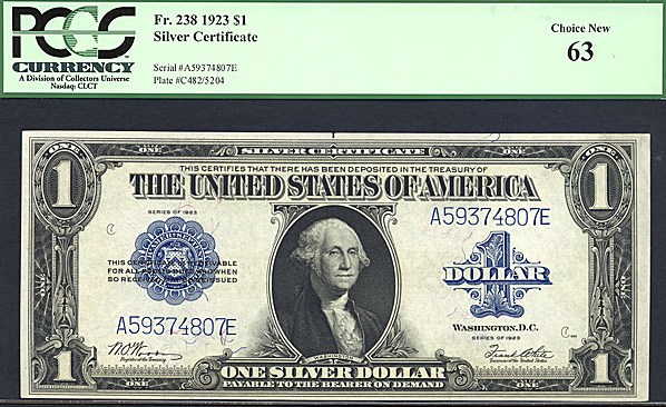 image for: Fr.238 1923 $1  PCGS Choice CU63  [A59374807E]