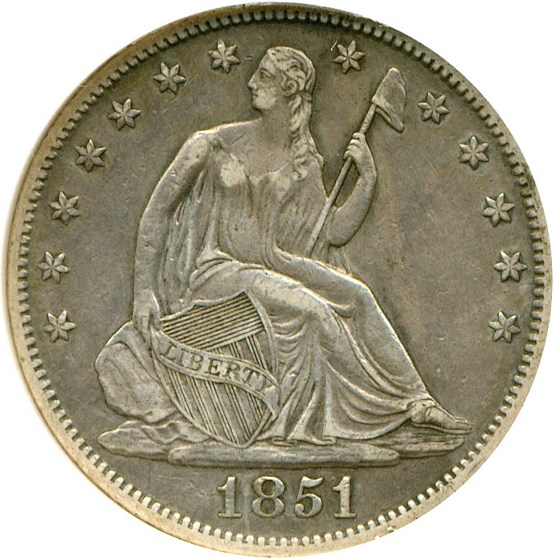 image for: 1851 50c DGS XF40  (Lightly Cleaned)