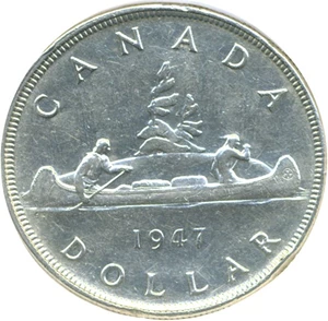 image for: Canada: 1947 $1 Pointed 7 - Dot DGS XF40 (Cleaned)