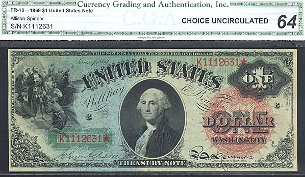 image for: Fr.18 1869 $1  CGA Choice CU64  [K1112631]