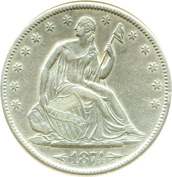 image for: 1874-S 50c DGS AU50  (Cleaned)