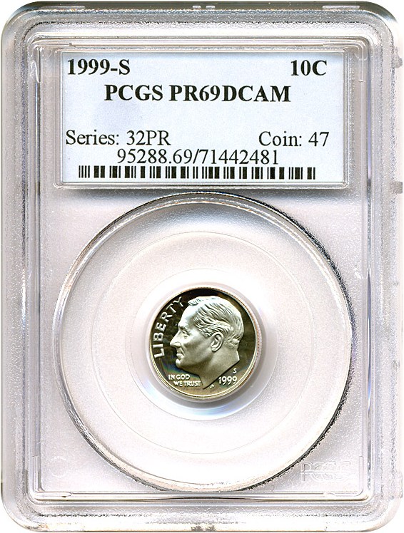 image for: 1999-S 10c  PCGS Proof 69 DCameo