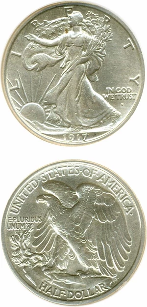 image for: 1917-S Obverse 50c PCGS XF Details (Cleaned, Mintmark Obverse)