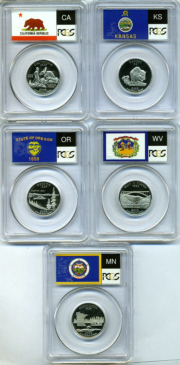 image for: 2005-S 25c State Quarters Proof Set - Clad (5 coins) PCGS Proof 69 DCameo