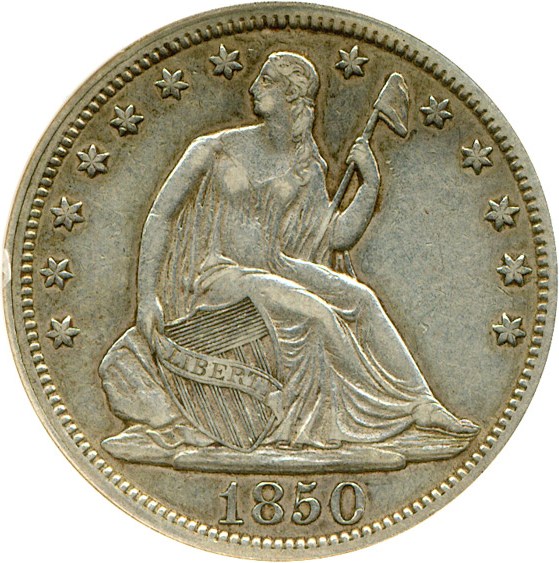 image for: 1850 50c DGS XF40  (Lightly Cleaned,  Light Scratch Reverse)