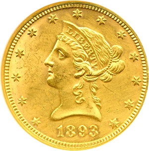 image for: 1893 $10 DGS AU55 (Cleaned)