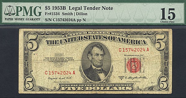 image for: Fr.1534 1953B $5  PMG F15  [C15742024A]