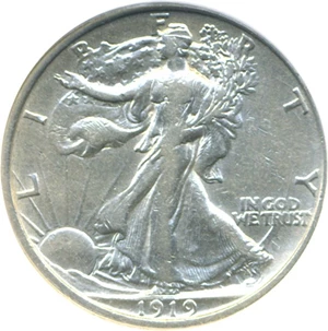 image for: 1919 50c DGS VF35 (Cleaned) Clashed Dies Obverse