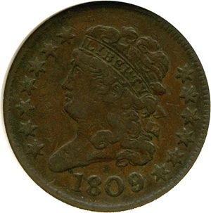 image for: 1809 1/2c ANACS VF30 BN (C-5)