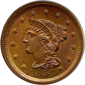 image for: 1854 1c PCGS MS65 BN