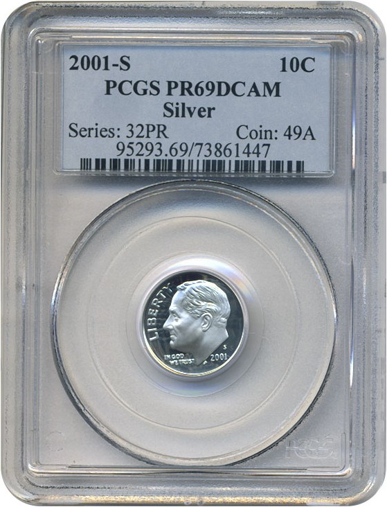 image for: 2001-S 10c Silver PCGS Proof 69 DCameo