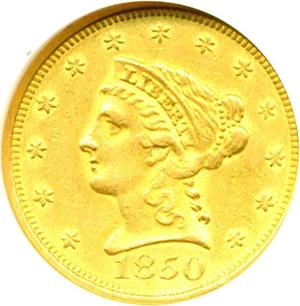 image for: 1850 $2 1/2 DGS AU50 (Lightly Cleaned)