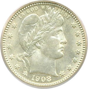 image for: 1908 25c PCGS MS65