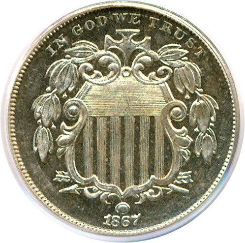 image for: 1867 5c No Rays PCGS Proof 64 Cameo