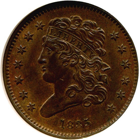 image for: 1835 1/2c  NGC MS64 BN (C-2)