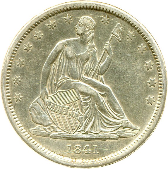 image for: 1841 50c DGS AU50  (Lightly Cleaned, Light Scratch Obverse)