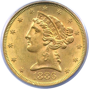 image for: 1886-S $5 PCGS MS62