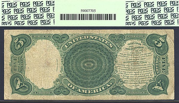 image for: Fr.87 1907 $5 Woodchopper PCGS F15  [E32326823] *Error - Inverted Back*