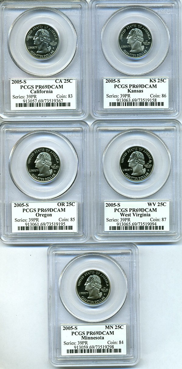 image for: 2005-S 25c State Quarters Proof Set - Clad (5 coins) PCGS Proof 69 DCameo