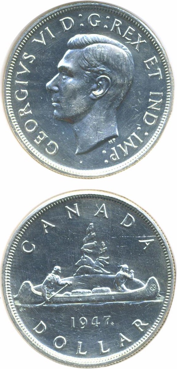 image for: Canada: 1947 $1 DGS AU55 Maple Leaf (Cleaned)