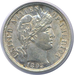image for: 1892-S 10c PCGS AU58