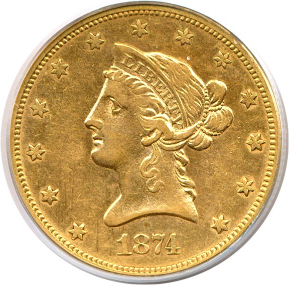 image for: 1874-S $10  PCGS XF40