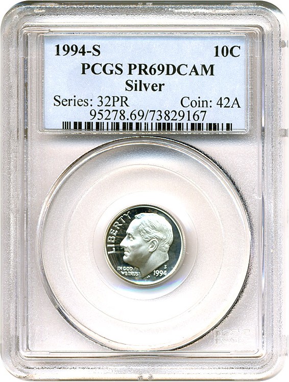 image for: 1994-S 10c Silver PCGS Proof 69 DCameo